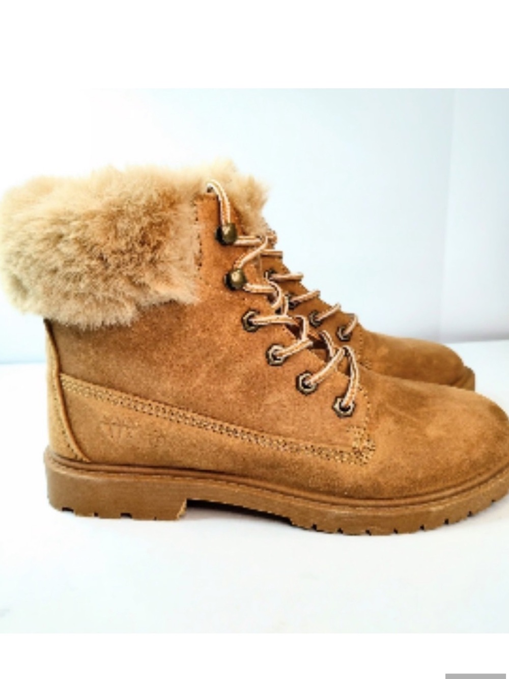 Rock & candy by Zigi Women’s Faux-Fur Trim Suede Lace-Up Boots - Tan